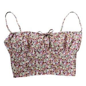 Sunday Best by Aritzia Green Ditzy Floral Zip Smock Back Crop Top Tank Size M